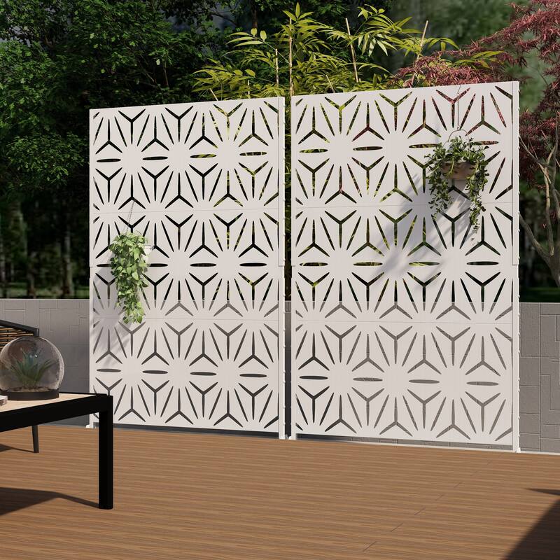 Black Metal Free Standing Outdoor Privacy Screen for Patio Garden
