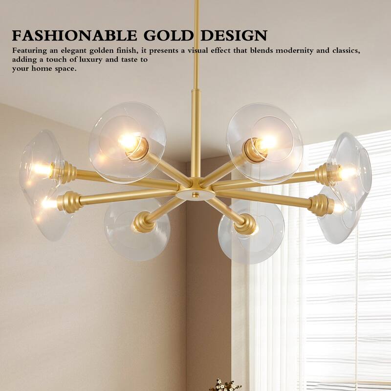 36" Modern Gold 8-Light Sputnik Chandelier with Clear Glass Shades