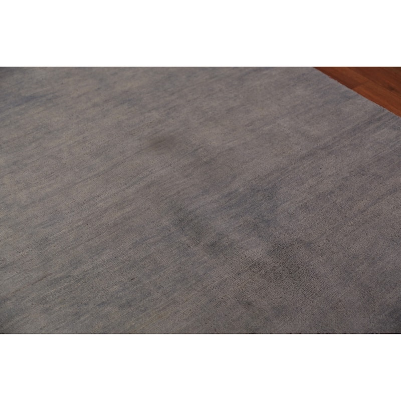 Modern Gabbeh Area Rug Oriental Hand-Knotted Grey Wool Carpet - 4'11" x 6'4"