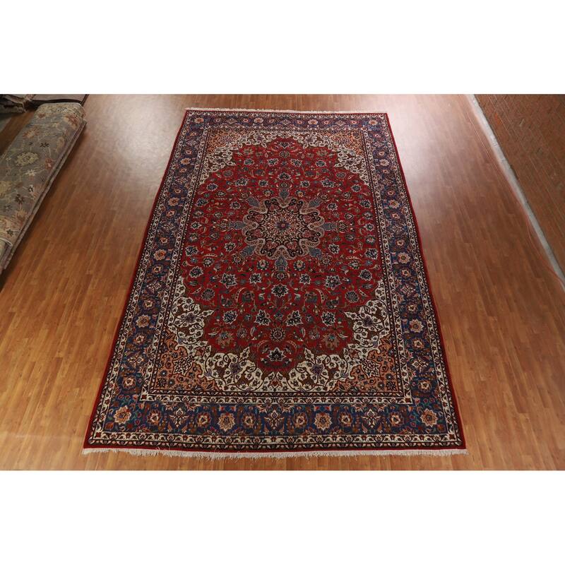 Hand Knotted Oriental 100% Wool Carpet Traditional Floral Red Isfahan Area Rug - 16' 3'' X 10' 5''