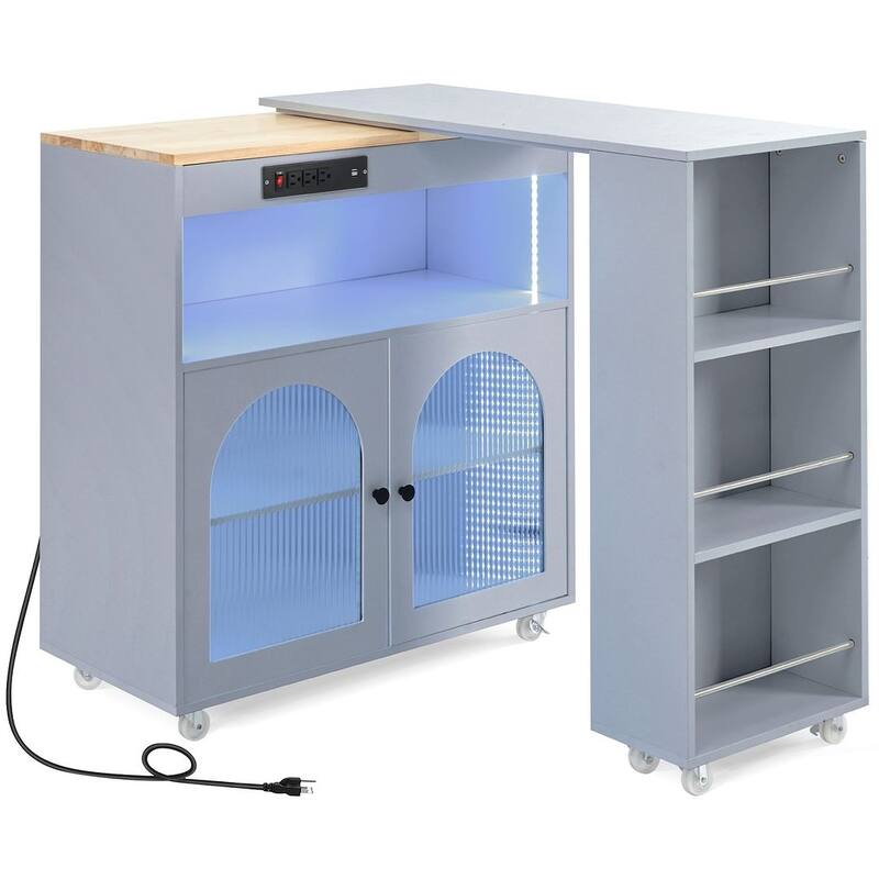 Kitchen Island Cart with Extended Table and Power Outlets