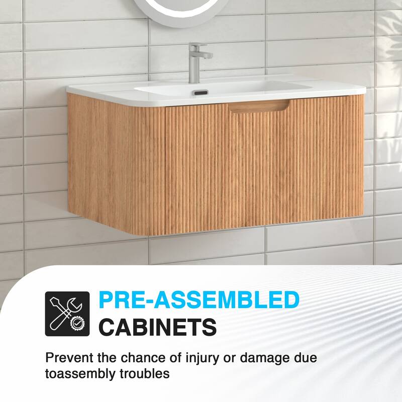 GDF Studio - Verona Floating Bathroom Vanity with Curved Edge Storage & Ceramic Basin without Faucet