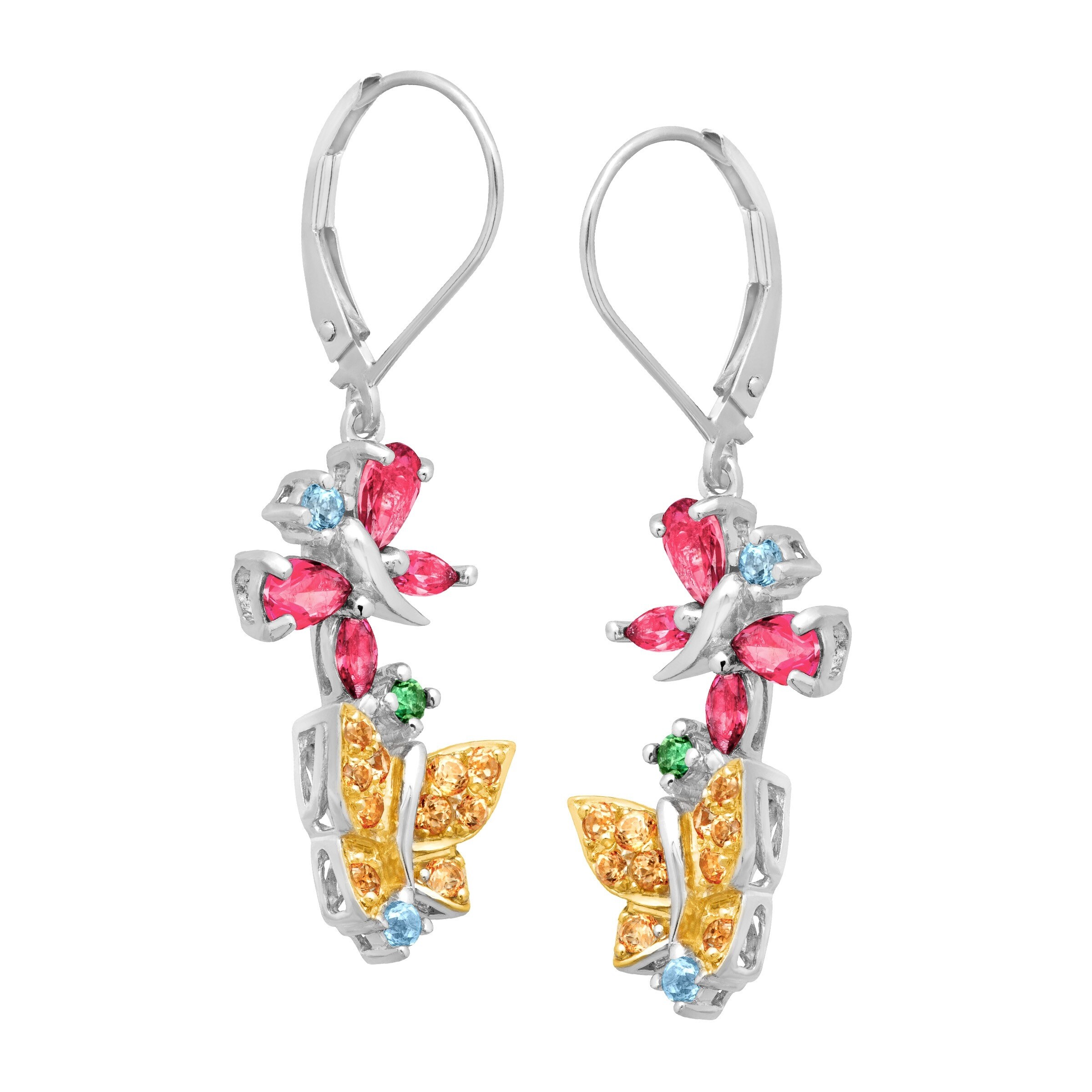 1 3//4 ct Natural Multi-Gem Hoop Earrings in 14K Gold-Plated Sterling Silver