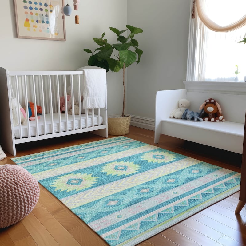 Premium Washable Super Soft Boho Tribal Mayfield Rug - Peacock - 2' 6" x 3' 10" - Rectangle