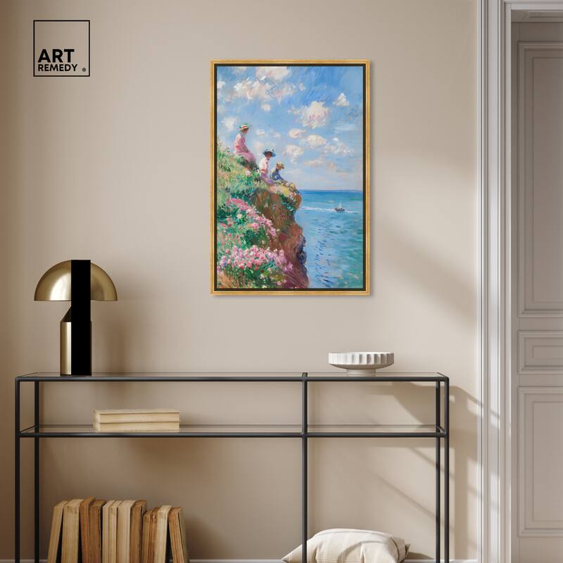 Art Remedy By The Seaside Framed Impressionism 1 Piece Canvas Wall Art /Monet And Van Gogh Inspired Art