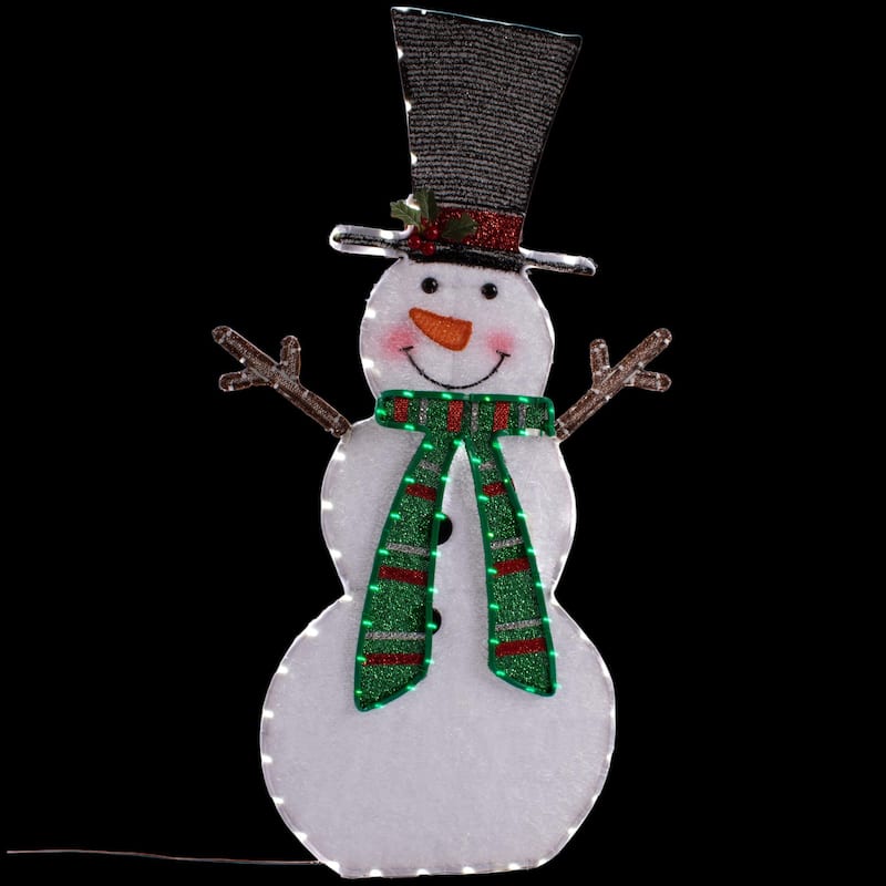 Christmas 3 ft. Lighted LED Snowman Top Hat Green Scarf