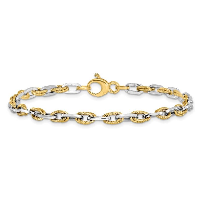 Curata 14k Two tone Gold 7.5" 2.3mm Diamond-cut Alternating Links Bracelet