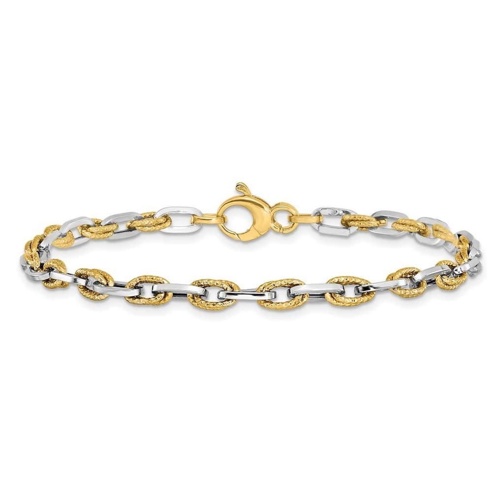 Curata 14k Two tone Gold 7.5" 2.3mm Diamond-cut Alternating Links Bracelet