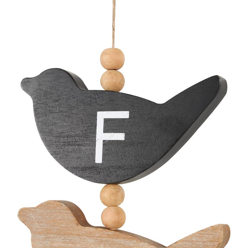 Brown or Black Wood Handmade Family Sign Bird Wall Decor with Tassel and Bead Accents