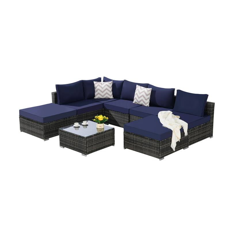8-Piece Sectional Sofa Set with Washable Cushions & Glass Table