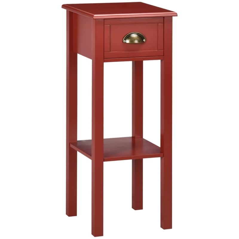 Lightweight and Stylish Bedroom Side Table with Storage Drawer and Bottom Shelf Ideal for Small Spaces - Red-Single