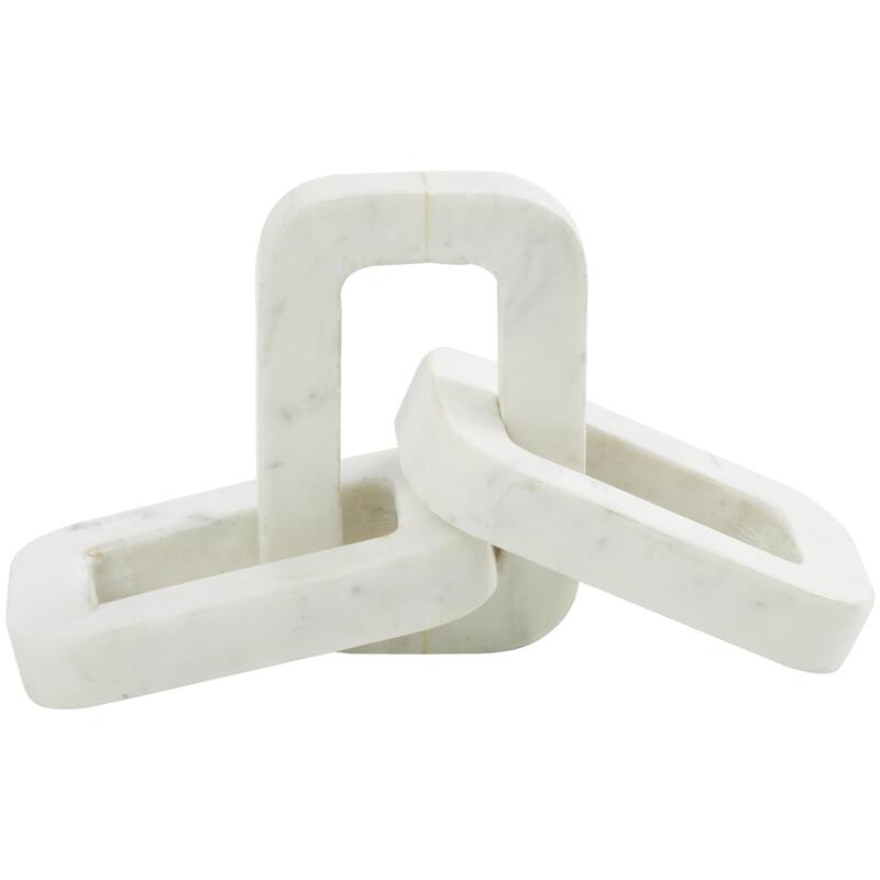 Marble Chain Rectangular 3 Link Decorative Sculpture - White - Roche River Decor