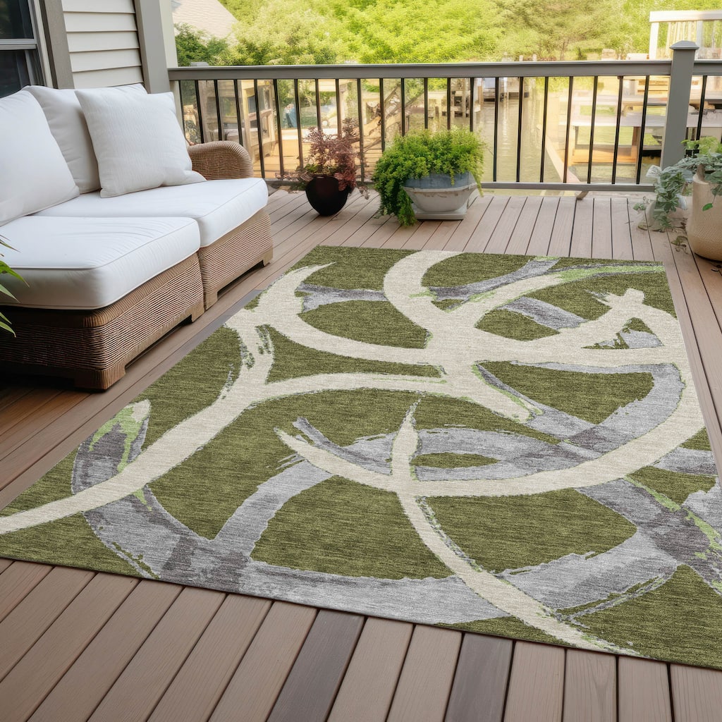 Machine Washable Indoor/ Outdoor Abstract Contemporary Chantille Rug