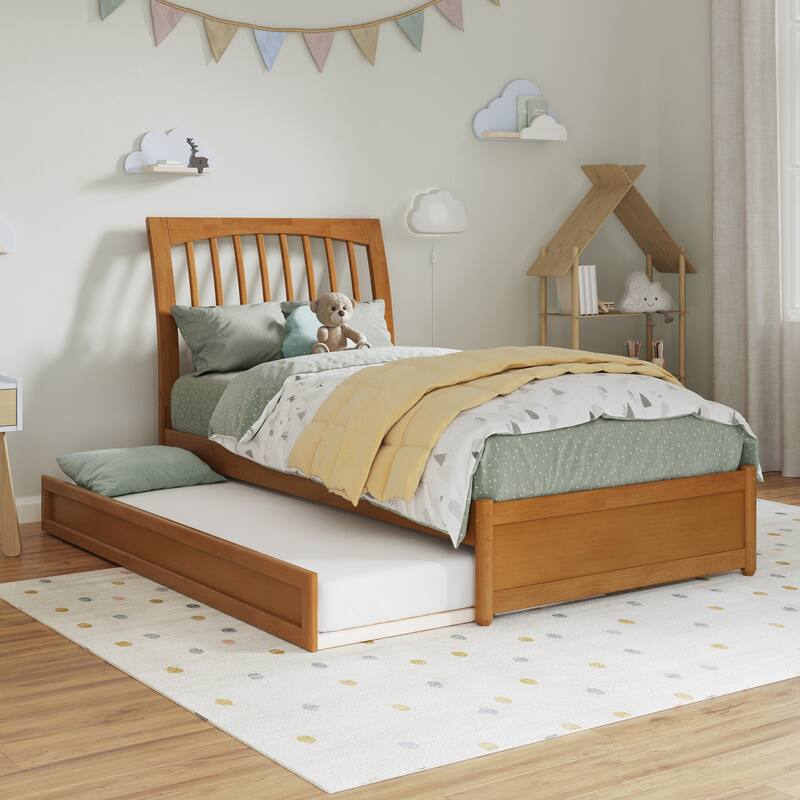 Roslyn Platform Bed with Panel Footboard and Twin Trundle - Light Toffee - Twin