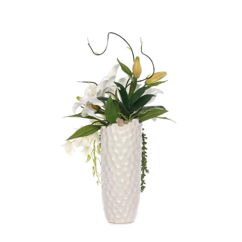 Casablanca Lily Modern Flower Arrangement in White Ceramic Vase