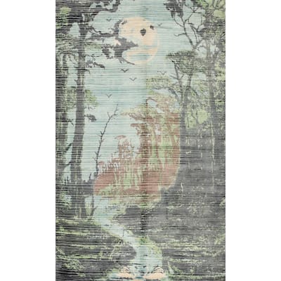 Hand Knotted Oriental Viscose Silk Carpet Modern Pictorial Multi-Colored Abstract Area Rug - 6' 8'' X 4' 6''