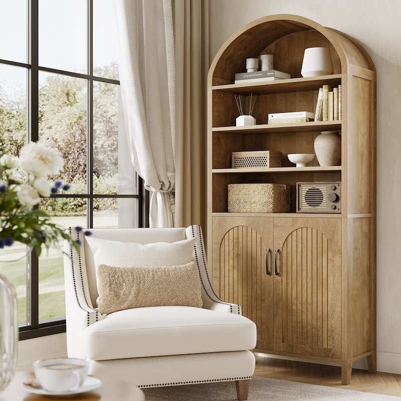 8-Tier Bookshelf with Doors & Adjustable Shelves