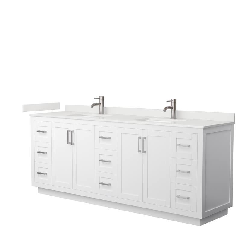 Miranda 84-inch Double Vanity, Quartz Top - White, Nickel Trim, White Quartz Top