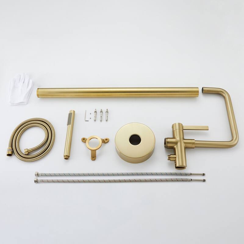 Round Vertical Five-Piece Bathroom Faucet Set,Brushed Gold
