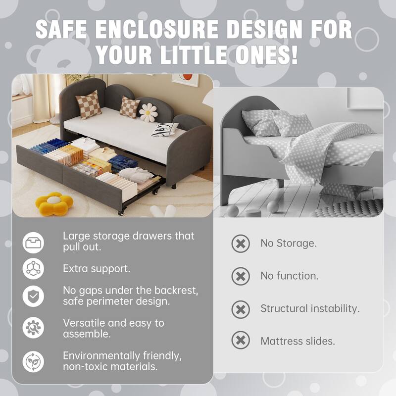 Flower-Shaped Velvet Upholstered Twin Daybed with Storage Drawer, Soft and Stylish Crib Bed