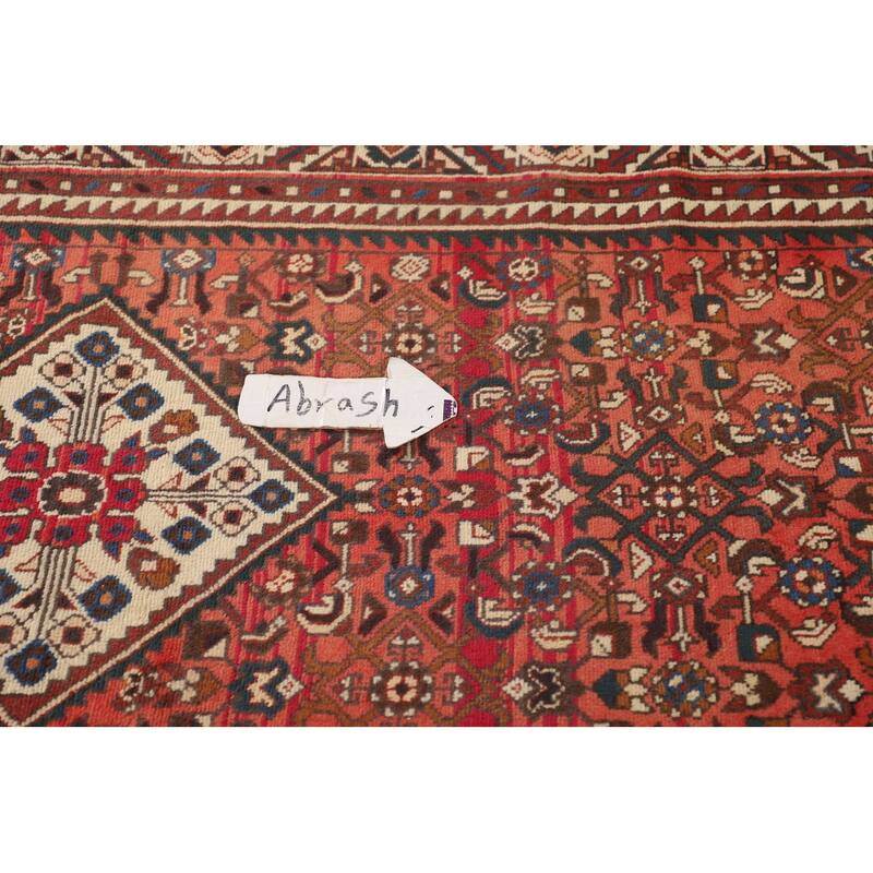 Geometric / Medallion Hamedan Vintage Runner Rug Handmade Wool Carpet - 3'5"x 10'4"