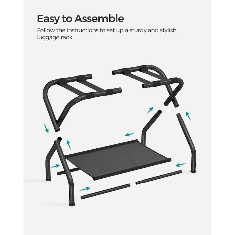 Black 2 Pack Steel Foldable Luggage Rack with Lower Shelf for Guest Room or Hotel Use - 27.2” L x 15” W x 20.5” H