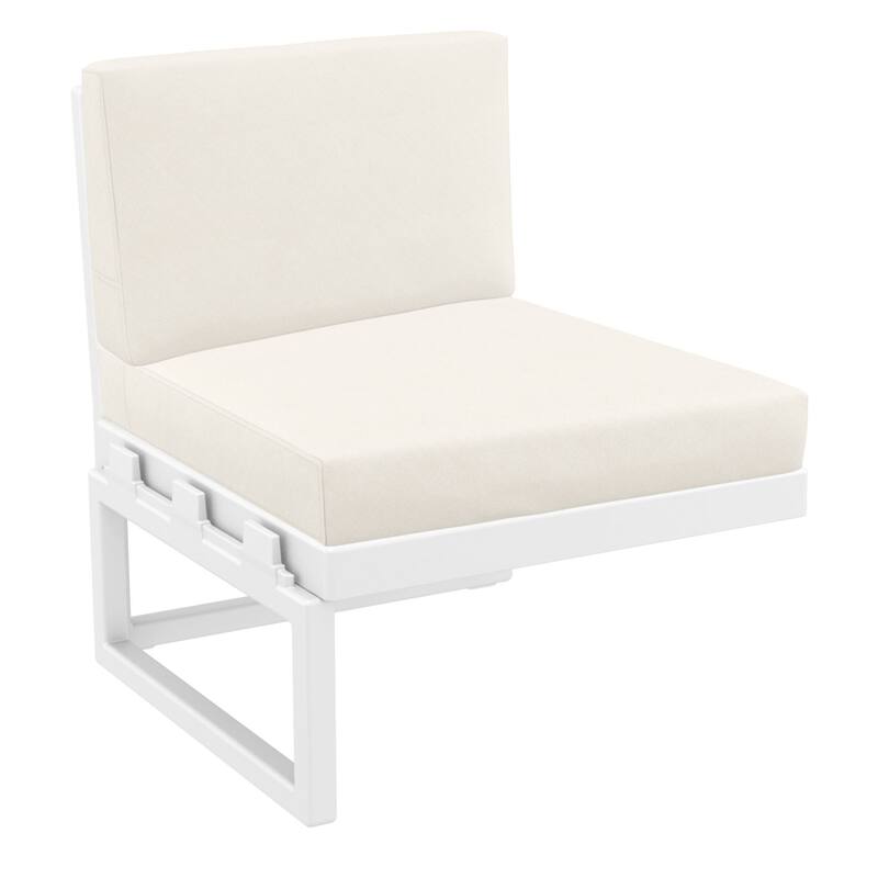 30" White Outdoor Patio Extension Lounge Chair with Natural Sunbrella Cushion