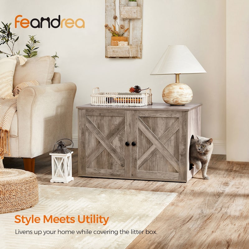 Wooden Hidden Cat Litter Box Enclosure with Removable Divider Perfect for Indoor Pet
