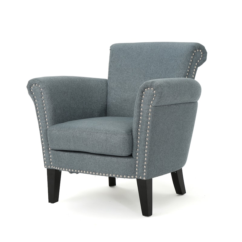 Brice Contemporary Scroll Arm Club Chair with Nailhead Trim by Christopher Knight Home
