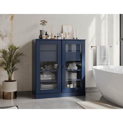Palace Imports 100% Solid Wood 32" Bathroom Cabinet with Clear Glass Doors, 2-Drawers and Adjustable Shelves