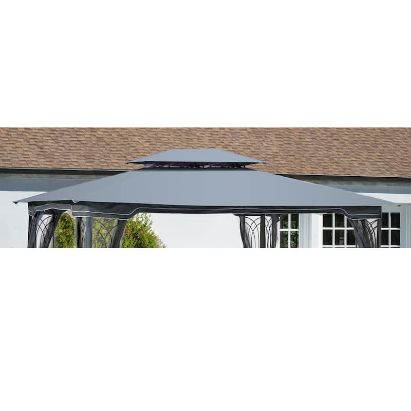 13x10 Ft Patio Double Roof Gazebo Replacement Canopy, Gray - Grey