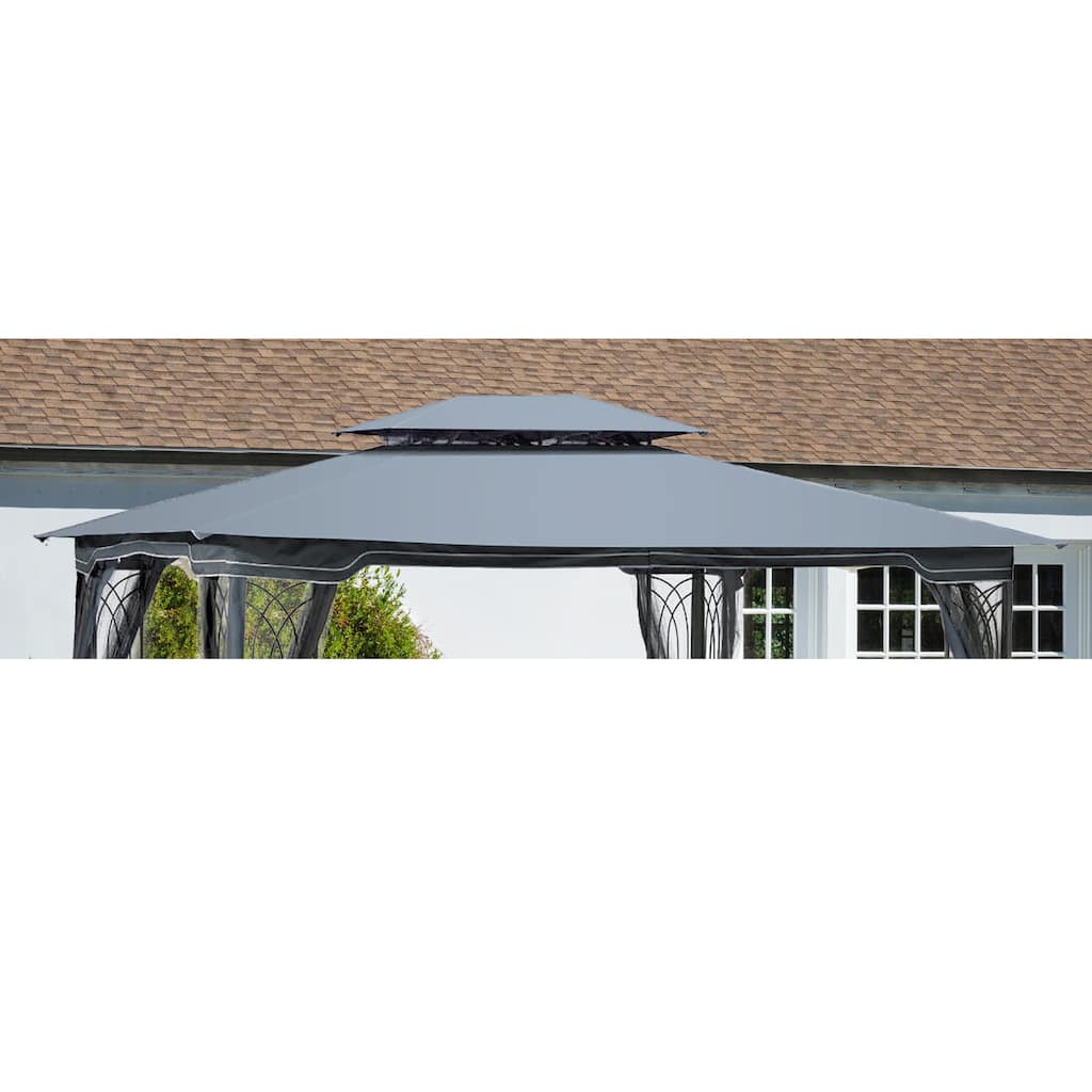 13x10 Ft Patio Double Roof Gazebo Replacement Canopy, Gray