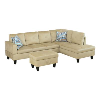 Beige Microfiber 3-Piece Living Room Sofa Set