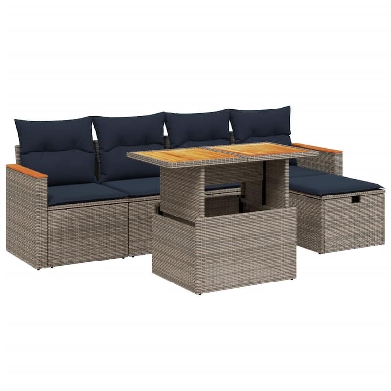 vidaXL Patio Sofa Set with Cushions Outdoor Furniture 6 Piece Poly Rattan