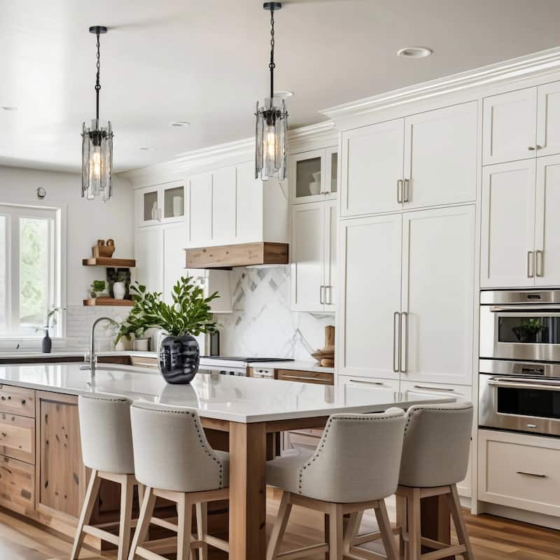 Modern 1-Light Black Texture Glass Pendant Light for Kitchen Island Dining Room - D 7.9" x H 16.5"