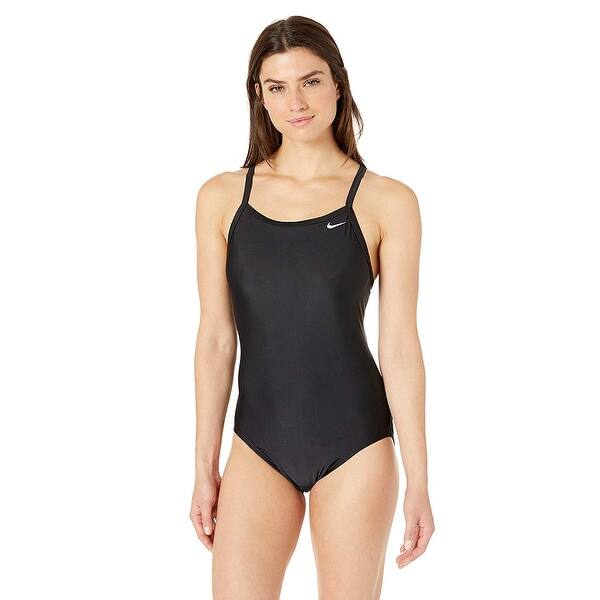 Shop Nike Swim Women S Solid Racerback One Piece Swimsuit Black