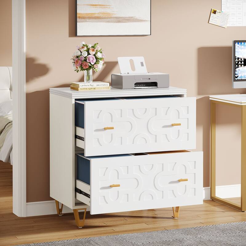 Modern White 2-Drawer File Cabinet, Office Lateral Filing Cabinet for Legal/Letter/A4 Size