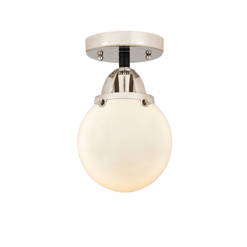 Innovations Lighting Nouveau 2 Beacon - 1 Light 6" Semi-Flush Mount - Black Polished Nickel/Matte White