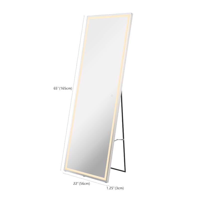 Pax Full-length Rectangular Frameless Anti-Fog Aluminum Front-lit Tri-color LED Freestand/Hang Mirror with Smart Touch Control