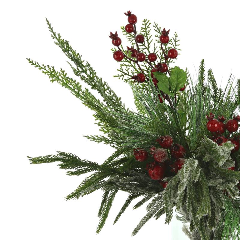 Evergreen and Berry Holiday Arrangement - Red, Green - 18Hx23Wx23D