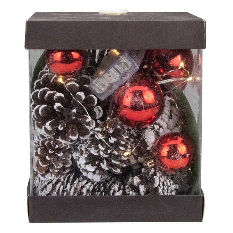 7" LED Magnolia Leaf Pinecone Red Ball Ornaments Christmas Decorations