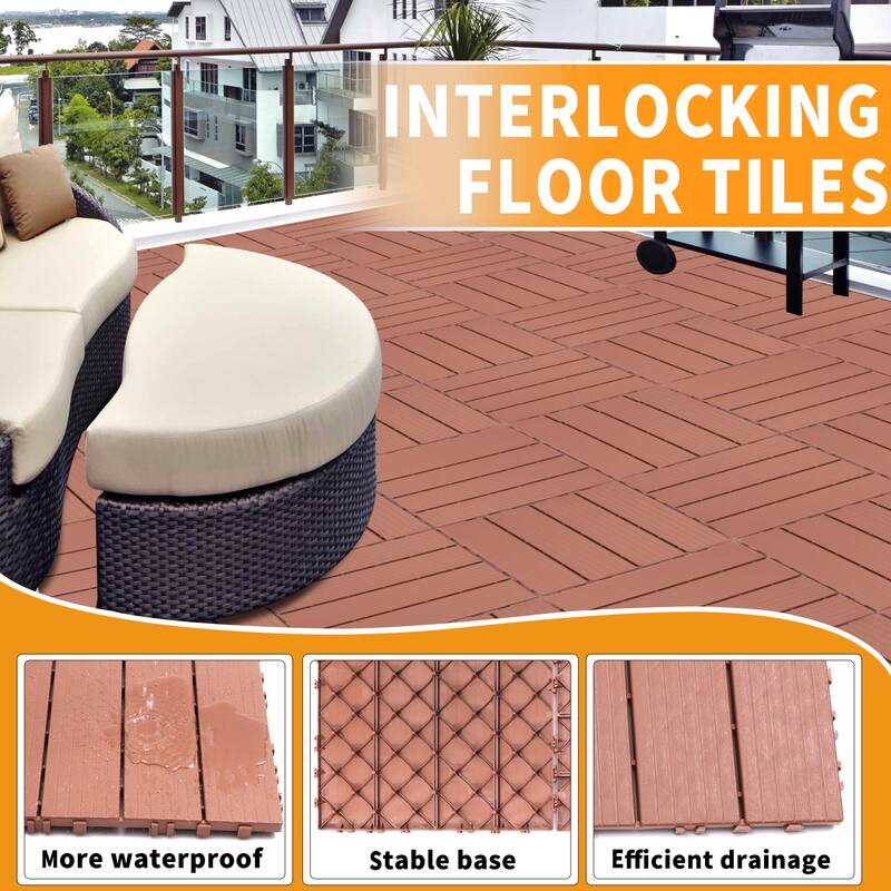 Plastic Interlocking Deck Tiles, 12.00"x12.00"(Pack of 44), Patio Flooring Outdoor Waterproof All Weather Use