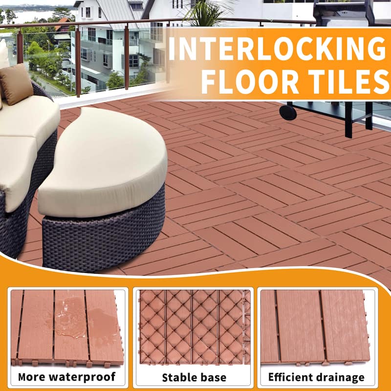 Plastic Interlocking Deck Tiles, 12.00"x12.00"(Pack of 44 ), Patio Flooring Outdoor Waterproof All Weather Use for Garden