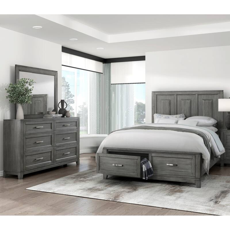 Rustic Gray Bedroom Furniture 3pc Bed Dresser Mirror Set