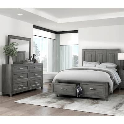 Rustic Gray Bedroom Furniture 3pc Bed Dresser Mirror Set