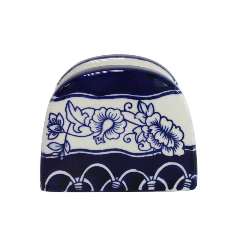 Euro Ceramica Blue Garden Table Accessory Set (Salt & Pepper Shakers & Napkin Holder) - 4.5 x 2.8 x 3.5