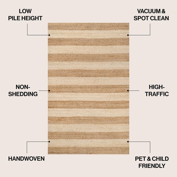 dimension image slide 0 of 4, JONATHAN Y Jayden Rustic Farmhouse Woven Jute Stripe Area Rug