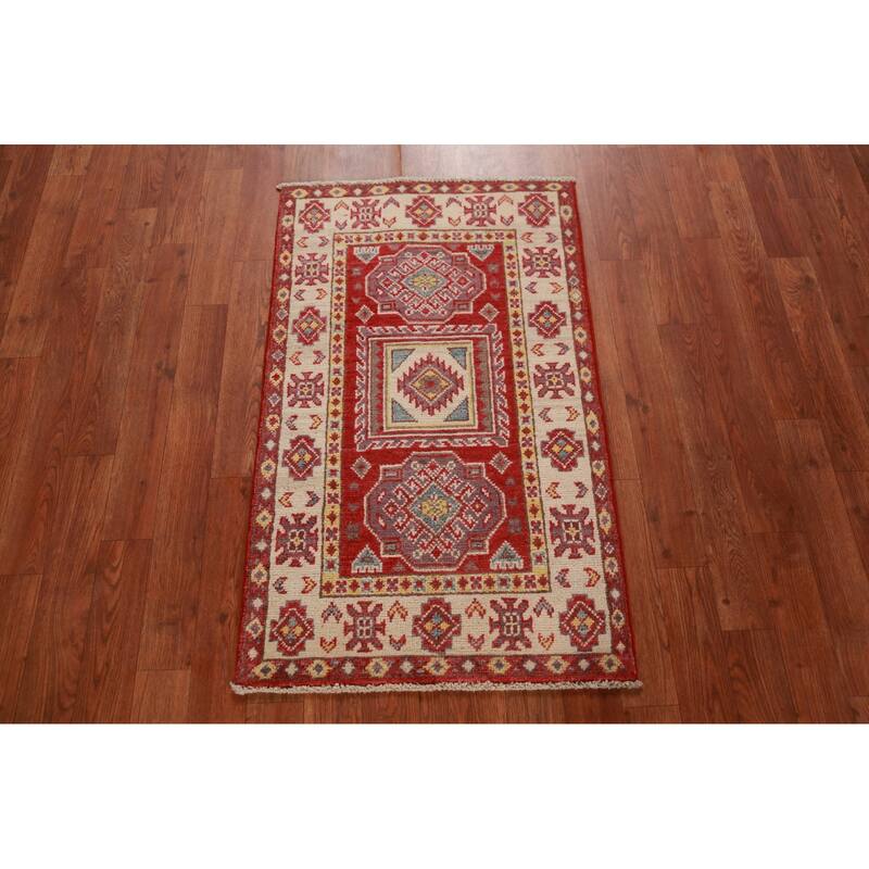 Red Kazak Oriental Foyer Rug Hand-Knotted Wool Carpet - 2'0"x 3'0"