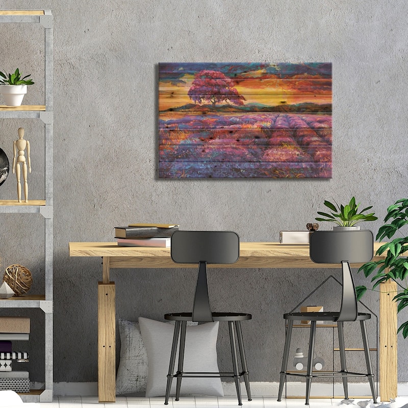 Lavender Fields II Print On Wood by borojoint - Multi-Color