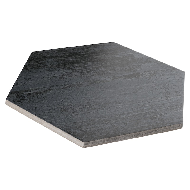 Merola Tile Cassis Hex Black 8-5/8" x 9-7/8" Porcelain Floor and Wall Tile